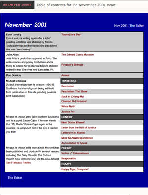 November 2001 issue cover